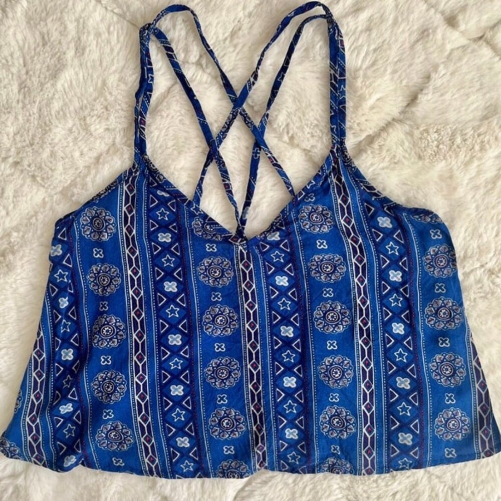Blue Geometric Print Crop Top
